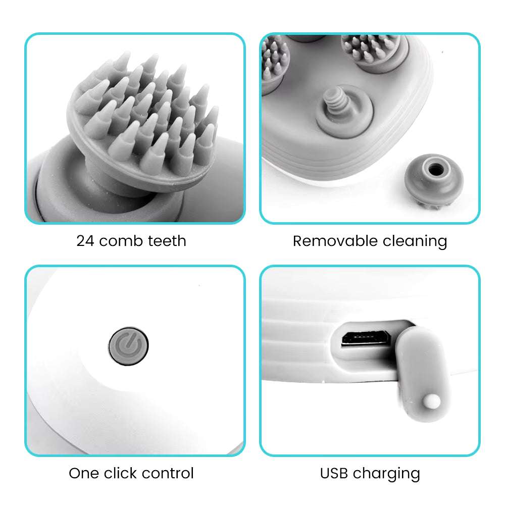 Electric Head Scalp Massager with 4 Kneading Massage Heads Body Deep Tissue Massager for Hair Growth Relaxtion and Cat Pet Claw