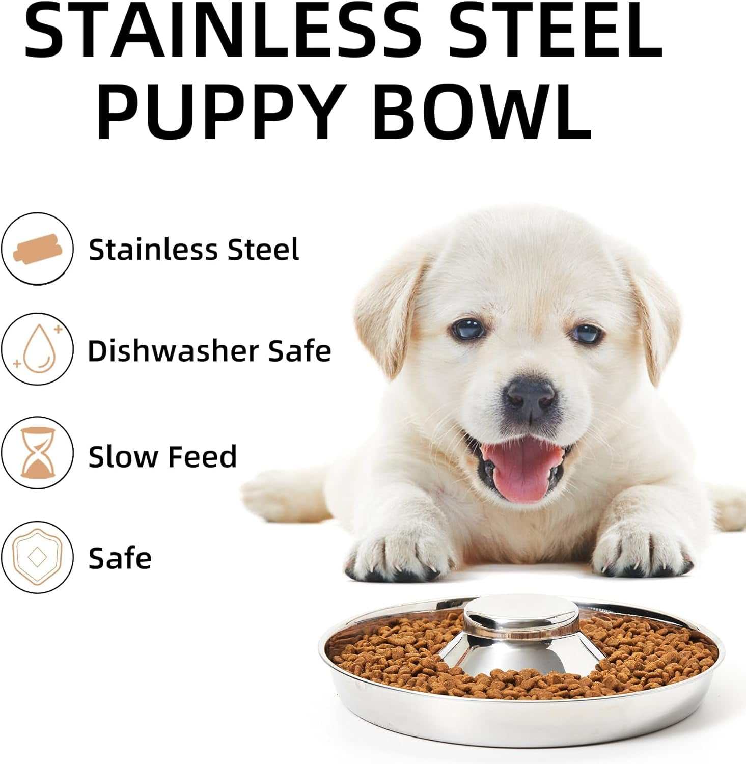 Stainless Steel Puppy Bowls, Set of 2 Puppy Feeder, Dog Food and Water Bowl, Food Feeding Weaning for Small Medium Large Dogs, Pets, M