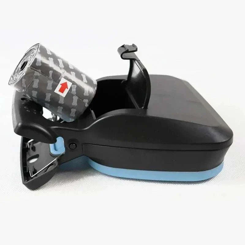 Portable folding dog poop scooper with garbage bag dispenser for hygienic pet waste cleanup