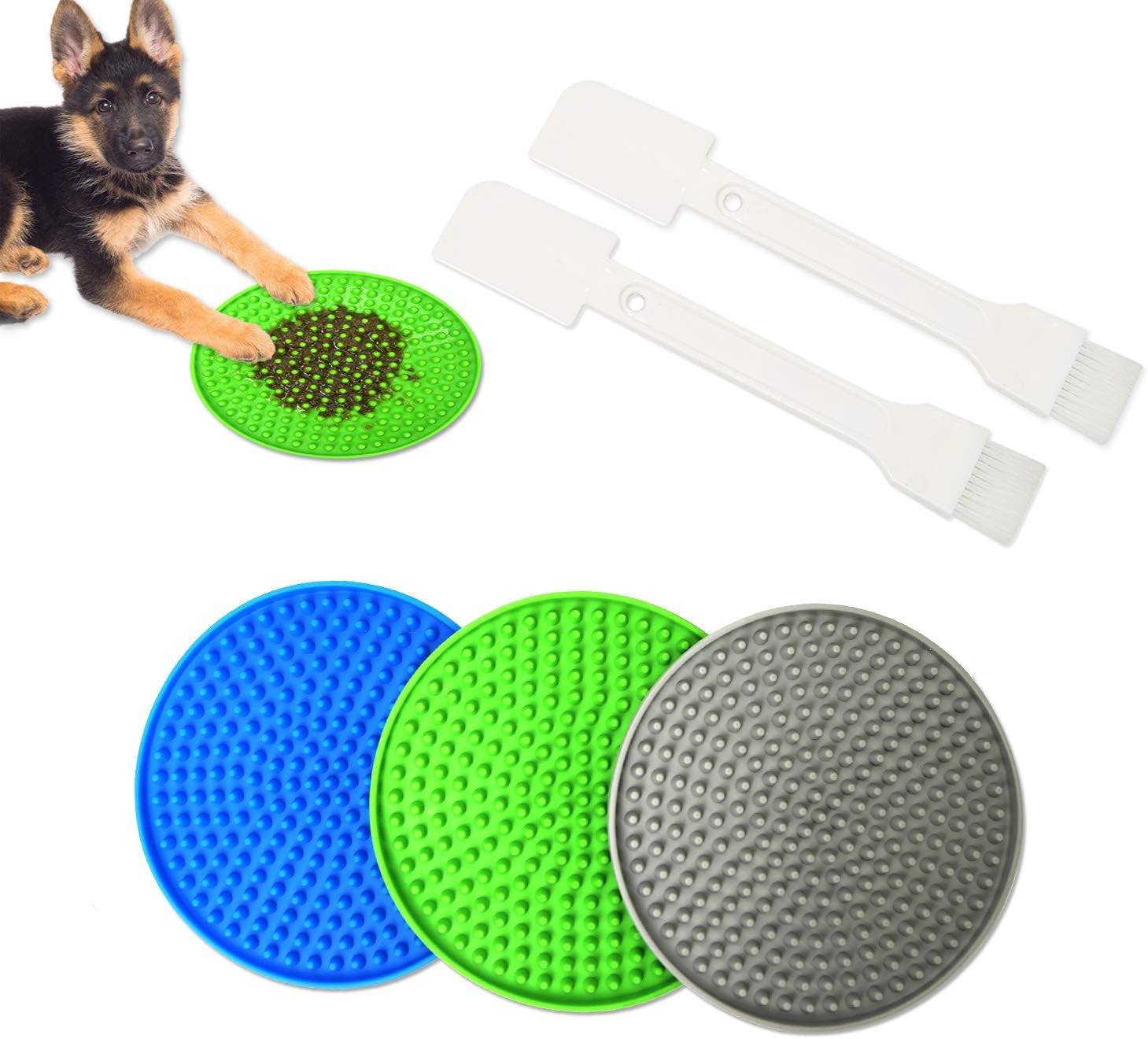 Dog Lick Mat Set-Peanut Butter Lick Mat for Pet Bathing, Grooming, and Dog Training with Bonus Spatula/Cleaning Brush Suitable for All Breeds,Blue
