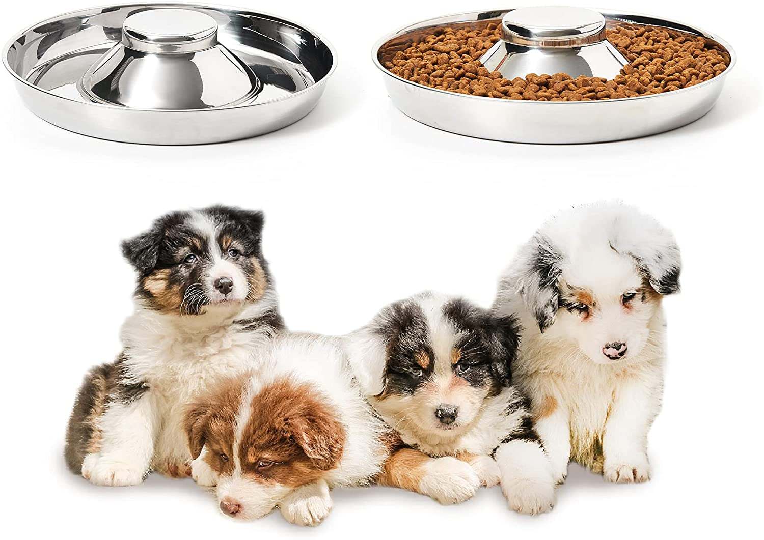 Stainless Steel Puppy Bowls, Set of 2 Puppy Feeder, Dog Food and Water Bowl, Food Feeding Weaning for Small Medium Large Dogs, Pets, M