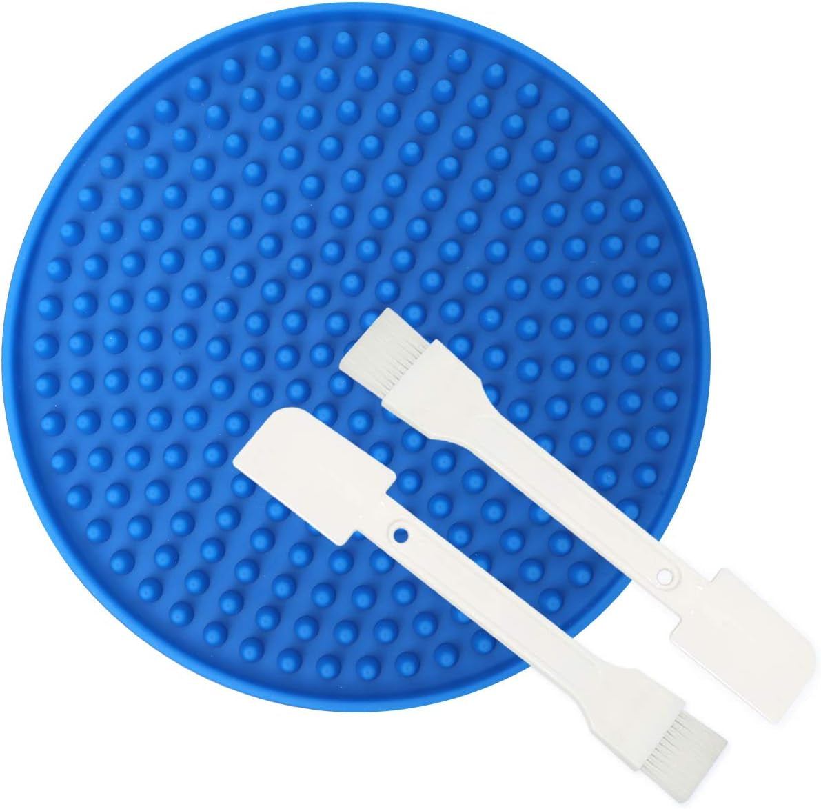 Dog Lick Mat Set-Peanut Butter Lick Mat for Pet Bathing, Grooming, and Dog Training with Bonus Spatula/Cleaning Brush Suitable for All Breeds,Blue