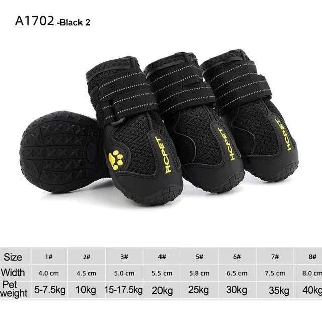 Waterproof reflective black dog boots with durable soles and adjustable straps for outdoor protection