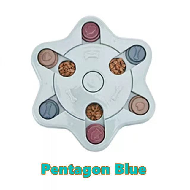 Interactive Pentagon Blue Puzzle Toy for dogs with compartments for treats