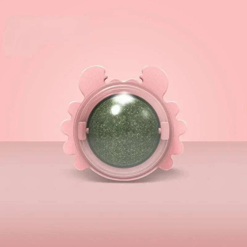 Natural catnip rotating interactive cat toy with pink crab-shaped base