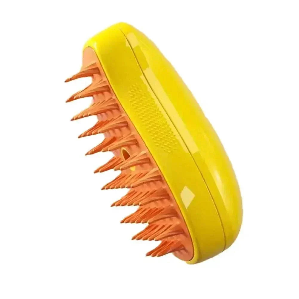 Yellow Steamy Pet Brush with steam technology for deep grooming and tangle-free coat maintenance