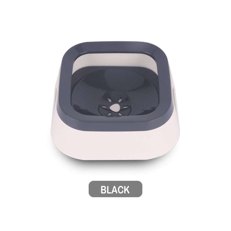 Black anti splash pet bowl with floating plate and non-slip base for spill-proof pet hydration