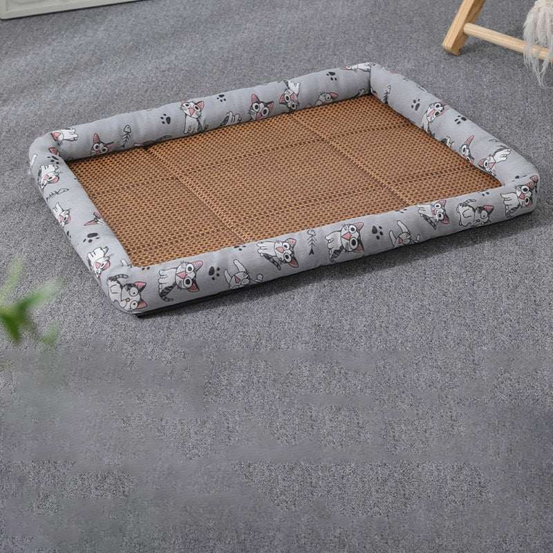 Pet Ice Pad Mat with cooling surface and cute cartoon animal border for pets to relax and stay cool