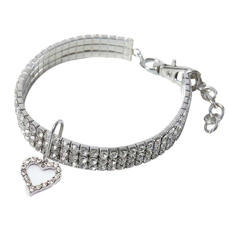 Bling crystal dog collar with rhinestones and heart pendant for small dogs and puppies