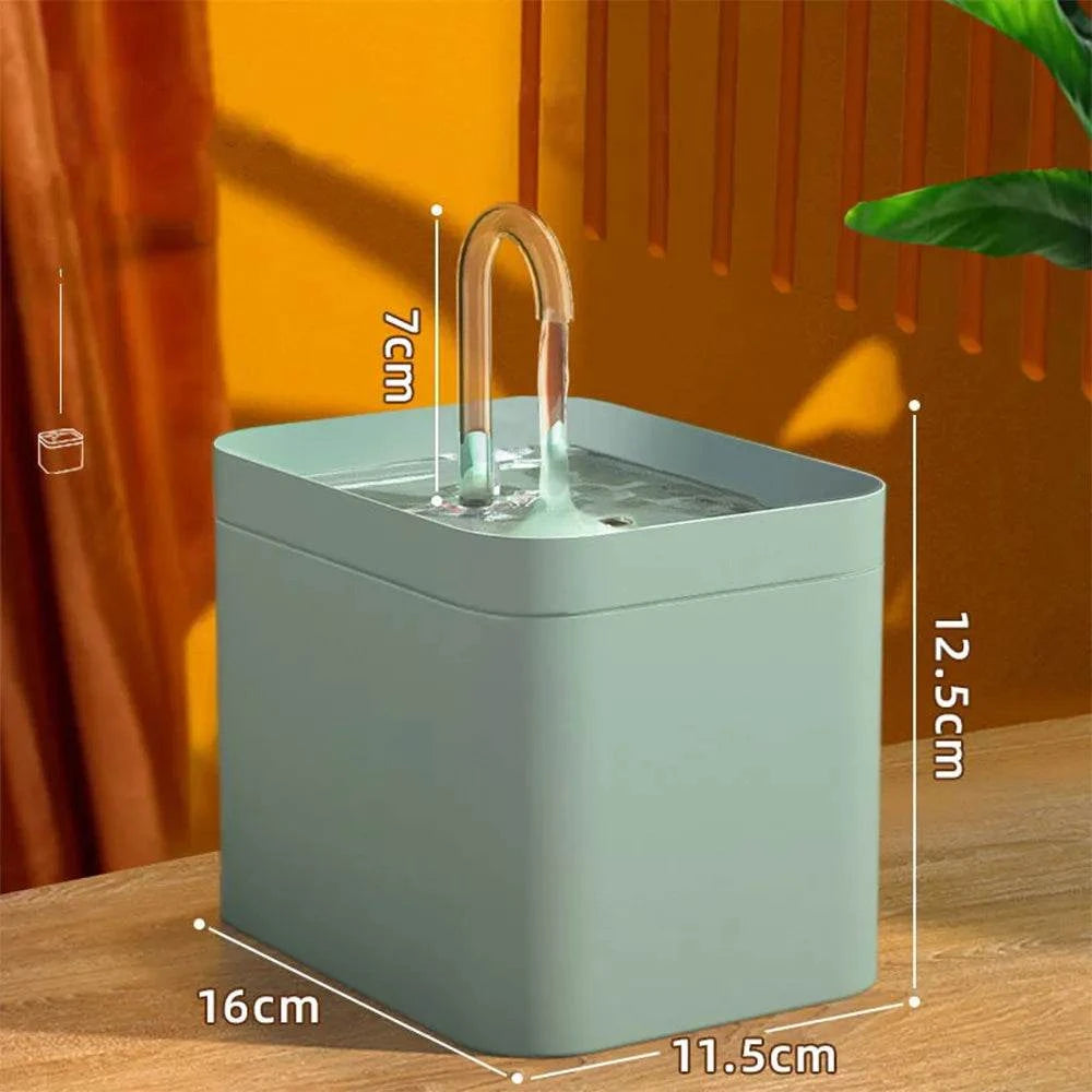 Cat automatic water dispenser fountain with 1.5L capacity and triple water flow modes, compact modern design.