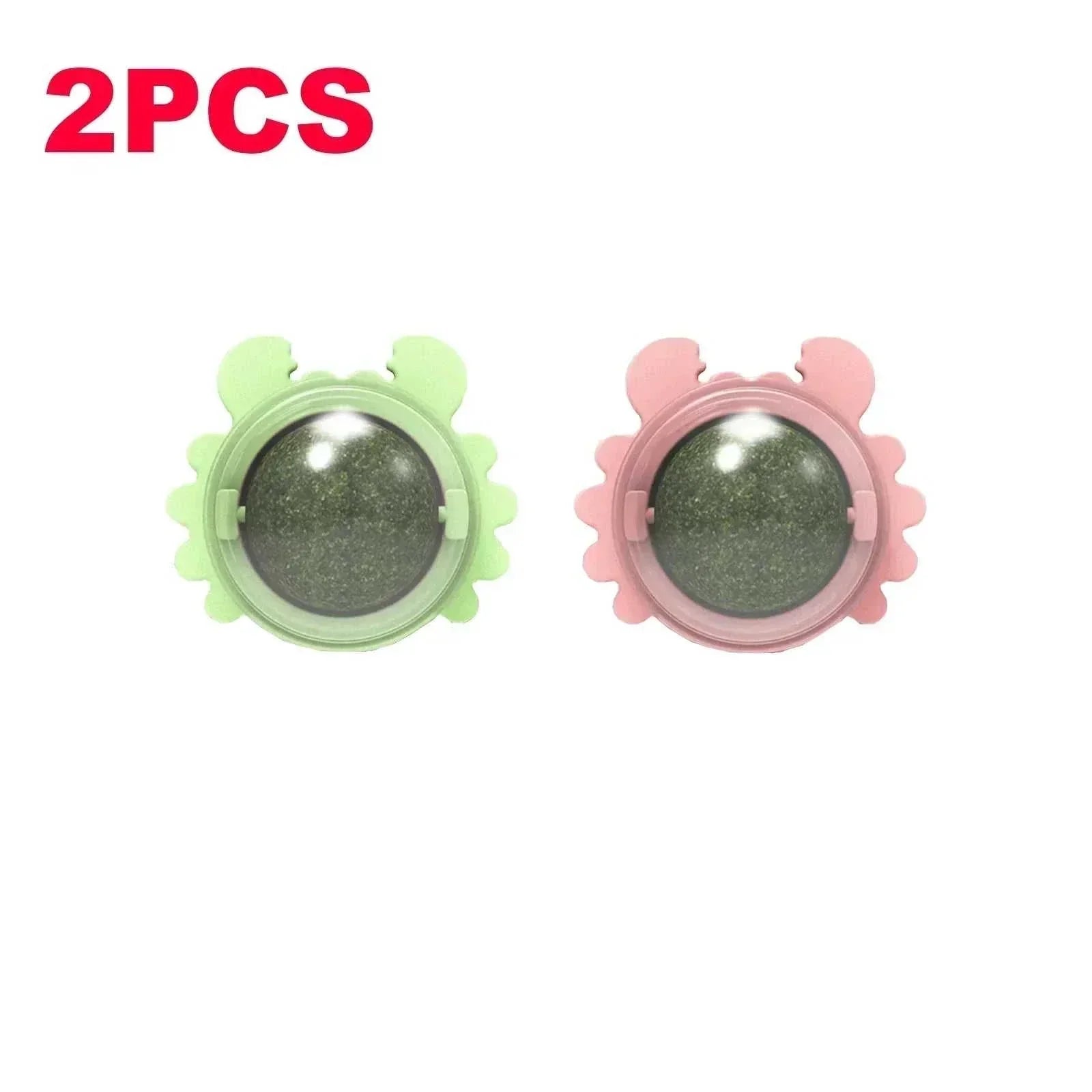 Natural Catnip Rotating interactive cat toys in green and pink crab shapes, set of 2