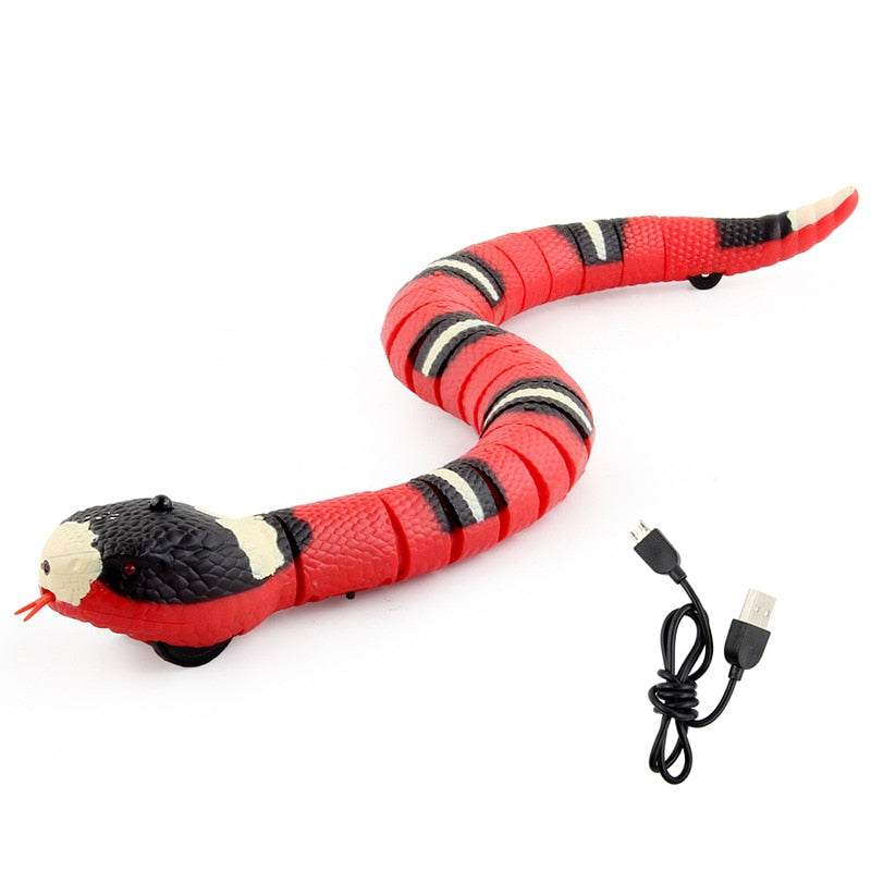 USB charging accessory designed as a red and black snake toy for pet dogs with a USB cable included