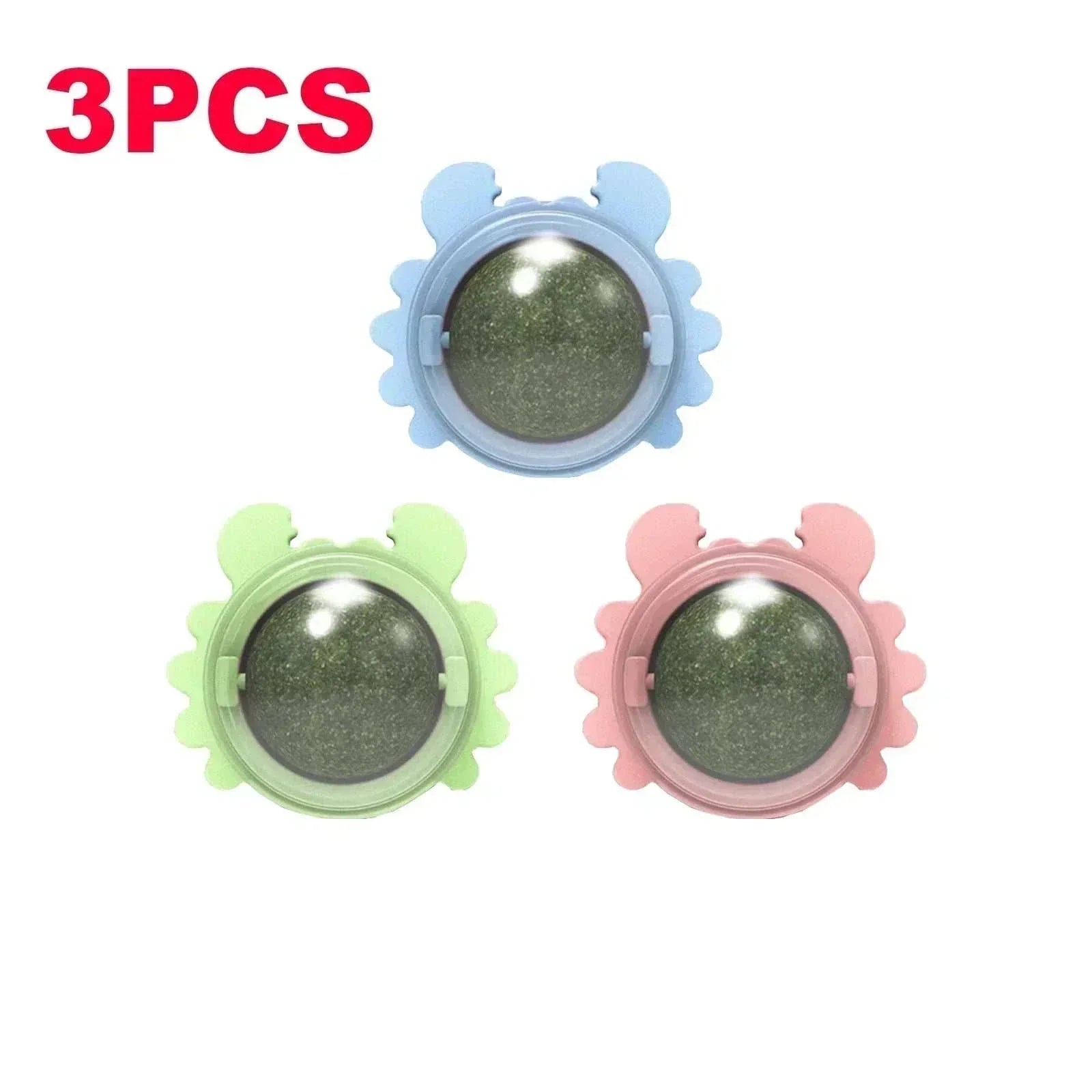 Natural catnip rotating interactive cat toy set in pastel colors for cats' playtime and stimulation