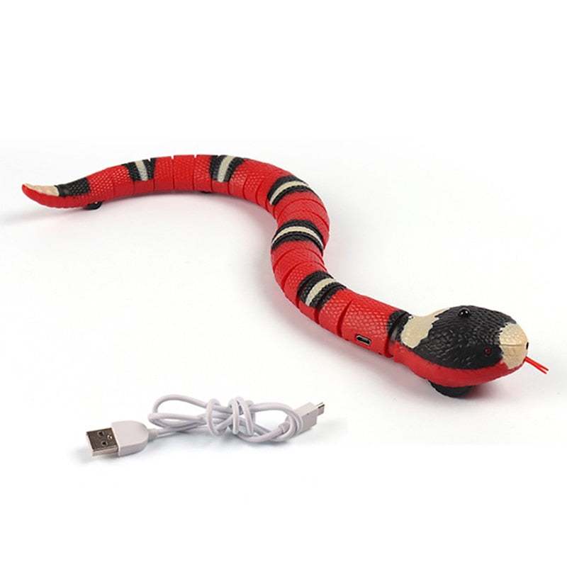 Smart Sensing Snake interactive rechargeable cat toy with realistic design and USB charging cable