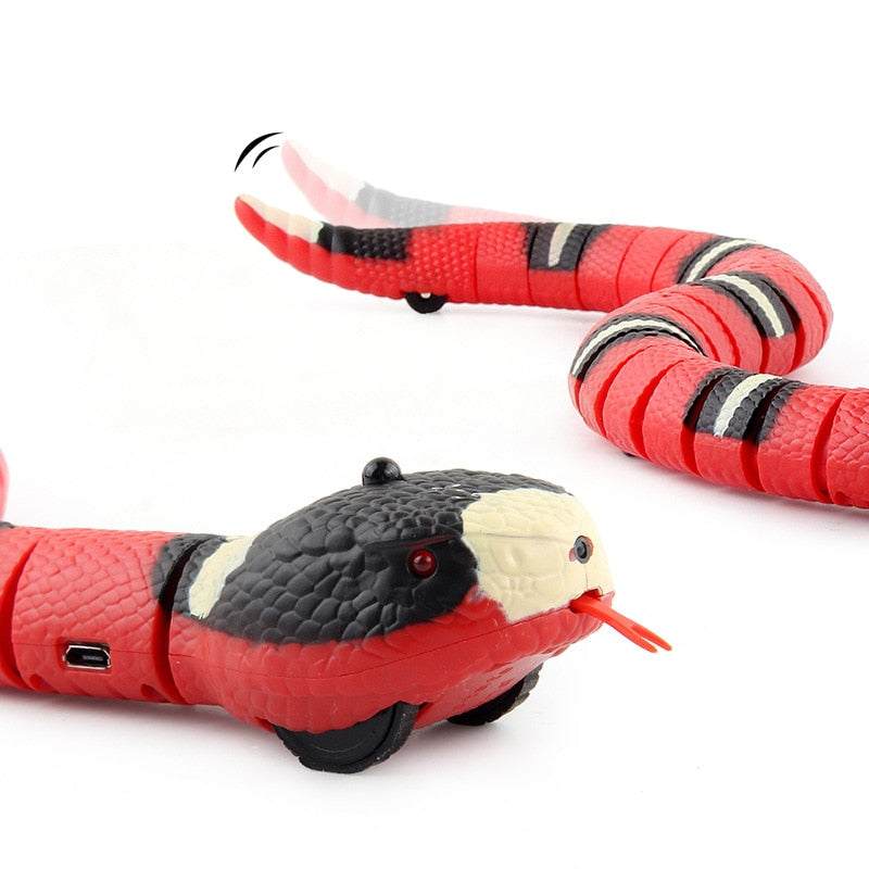USB charging accessory shaped like a red and black flexible snake for pet dogs