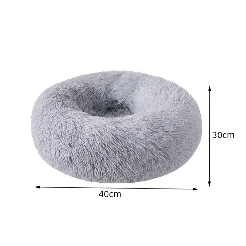 Gray fluffy calming pet bed donut shape 40x30cm for small dogs up to 25lbs with bolster for anxiety relief