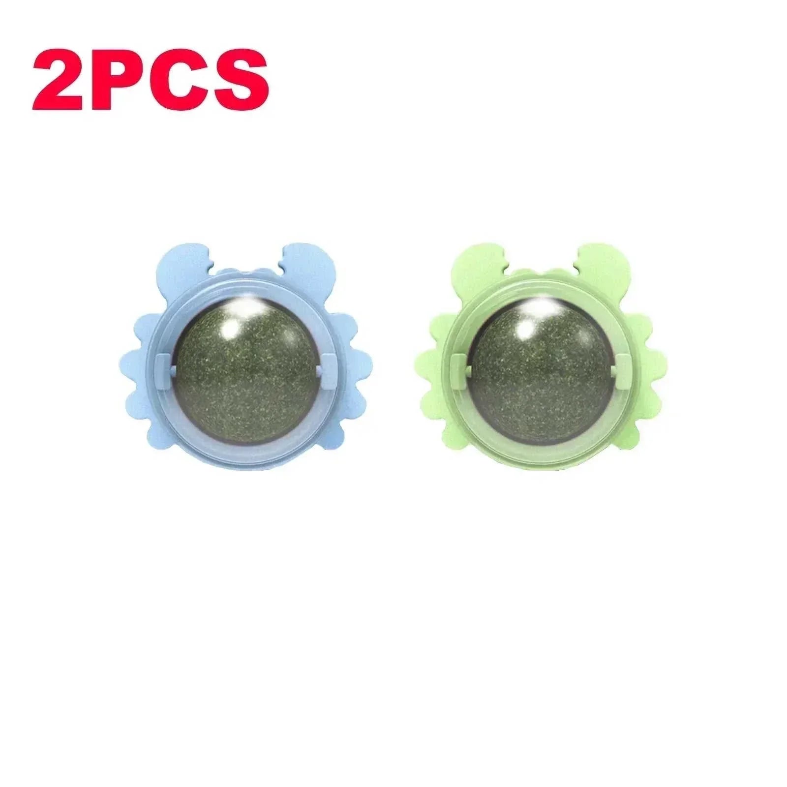 Natural catnip rotating interactive cat toy in blue and green colors for cat play