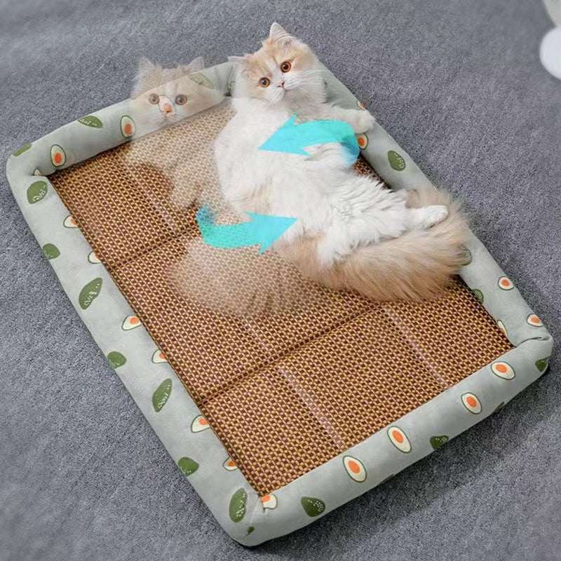 Cat lying on a cooling Pet Ice Pad Mat designed to keep pets comfortable and cool during hot weather