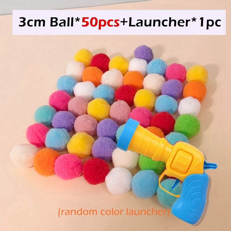 Automatic Ball Launcher with 50 colorful 3cm balls and handheld launcher for pet play