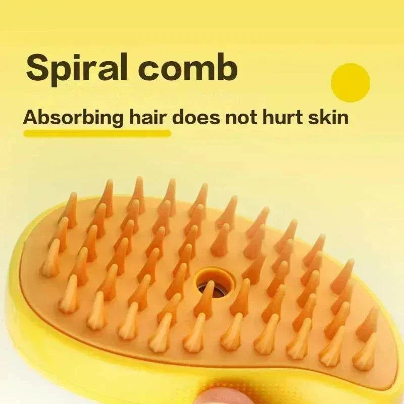 Steamy Pet Brush spiral comb with soft tips for gentle fur grooming and hair absorption without hurting pet skin