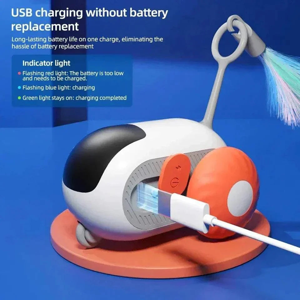 Automatic cat toy with USB charging and feather teaser for interactive play