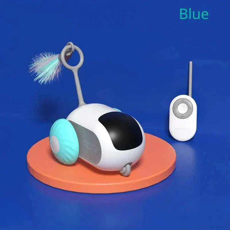 Automatic cat toy with remote control and feather attachment for interactive play