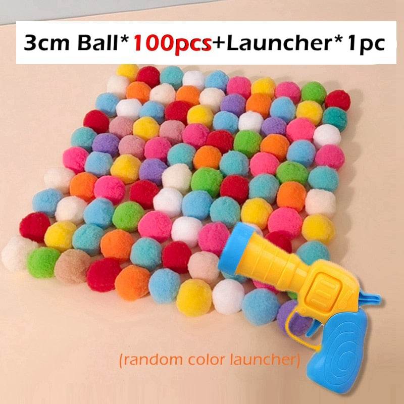 Automatic Ball Launcher toy with 100 colorful 3cm balls and a handheld ball shooter in random colors for pet play and exercise