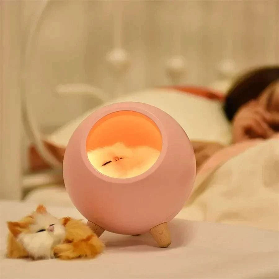 LED Cat Light with warm yellow glow and smart dimming, designed as a modern pet lantern for home decor and night light.