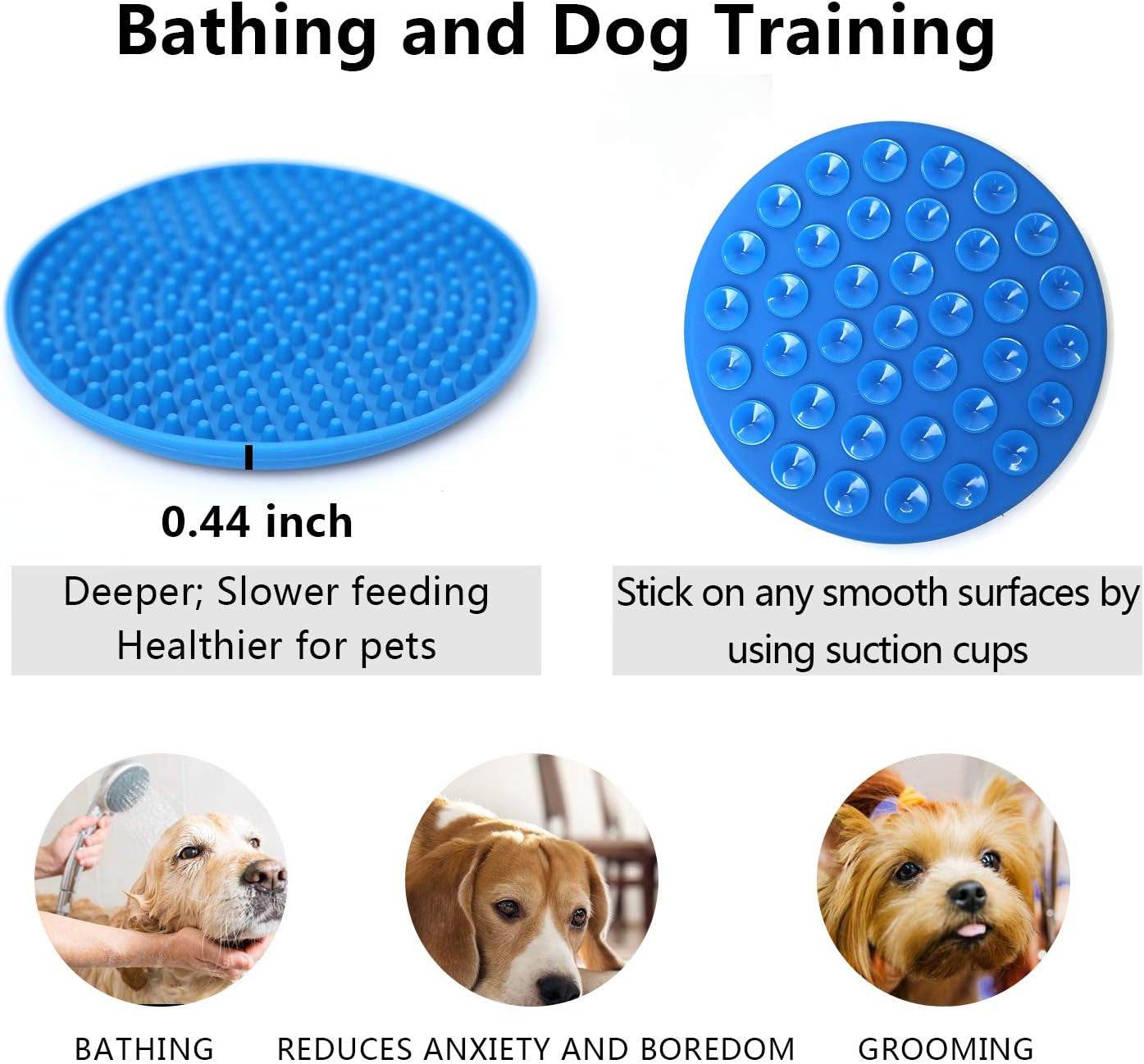 Dog Lick Mat Set-Peanut Butter Lick Mat for Pet Bathing, Grooming, and Dog Training with Bonus Spatula/Cleaning Brush Suitable for All Breeds,Blue