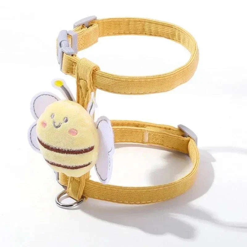 Adjustable cartoon bee pet harness with plush bee design for small cats and puppies.