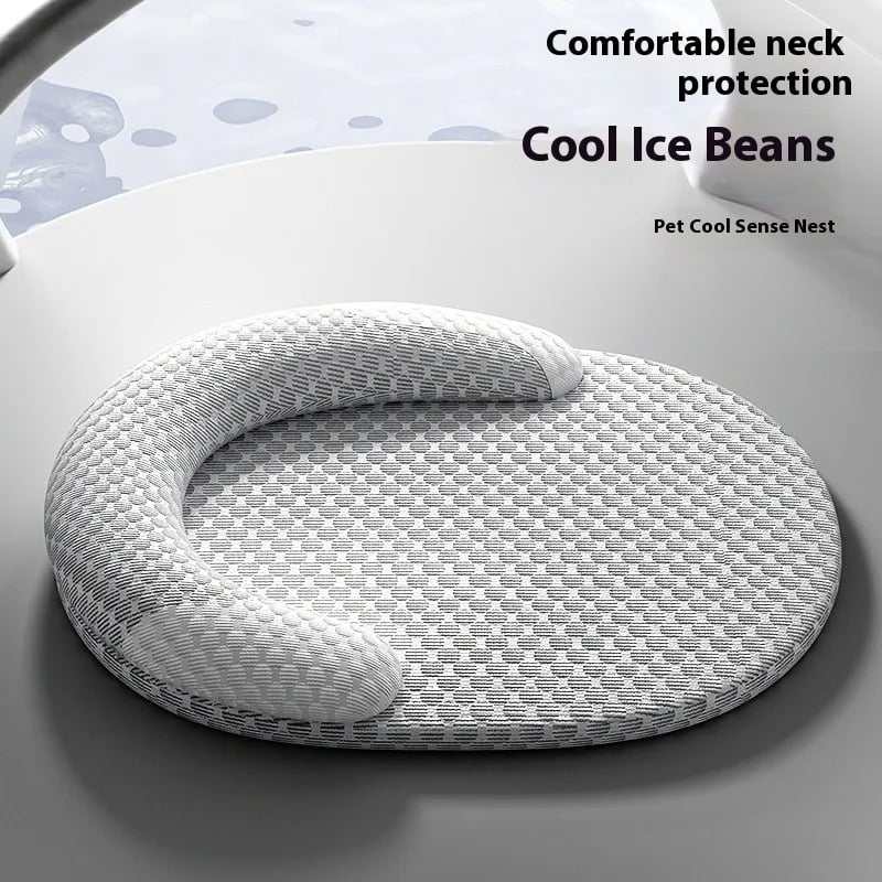 Pet Cooling Bed with ergonomic neck support and breathable cooling fabric for pets