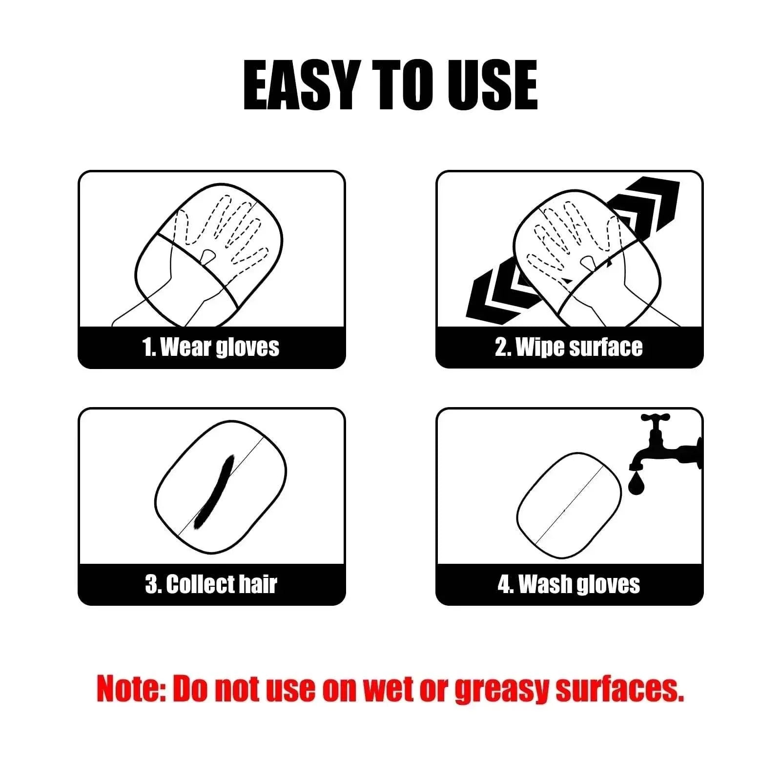 Double-Sided Static Grooming Tool reusable electrostatic gloves for pet hair and lint removal on dry surfaces