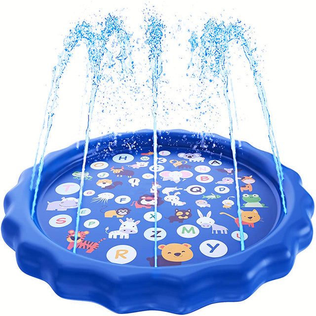 Blue Dog Splash Sprinkler Pad with animal alphabet design and multiple water jets for outdoor fun