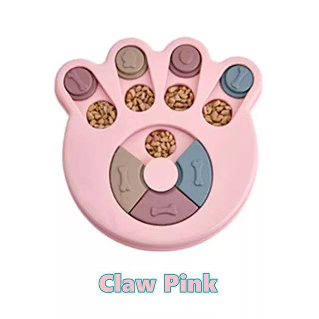 Pink interactive puzzle toy for dogs with compartments for treats and food reward