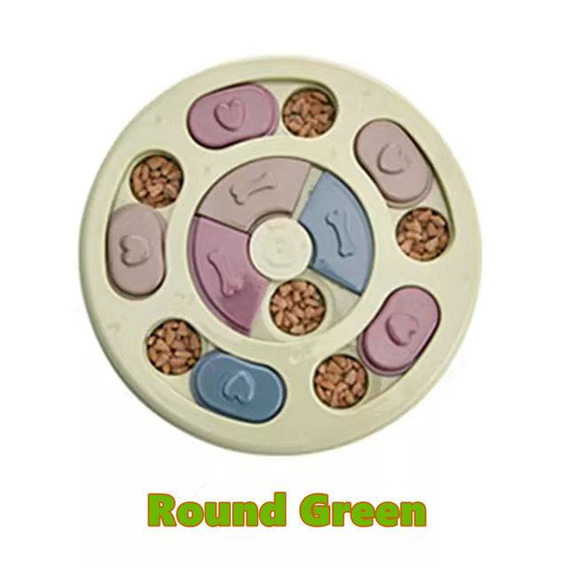 Interactive Puzzle Toy for dogs with multiple compartments for food rewards and brain training.