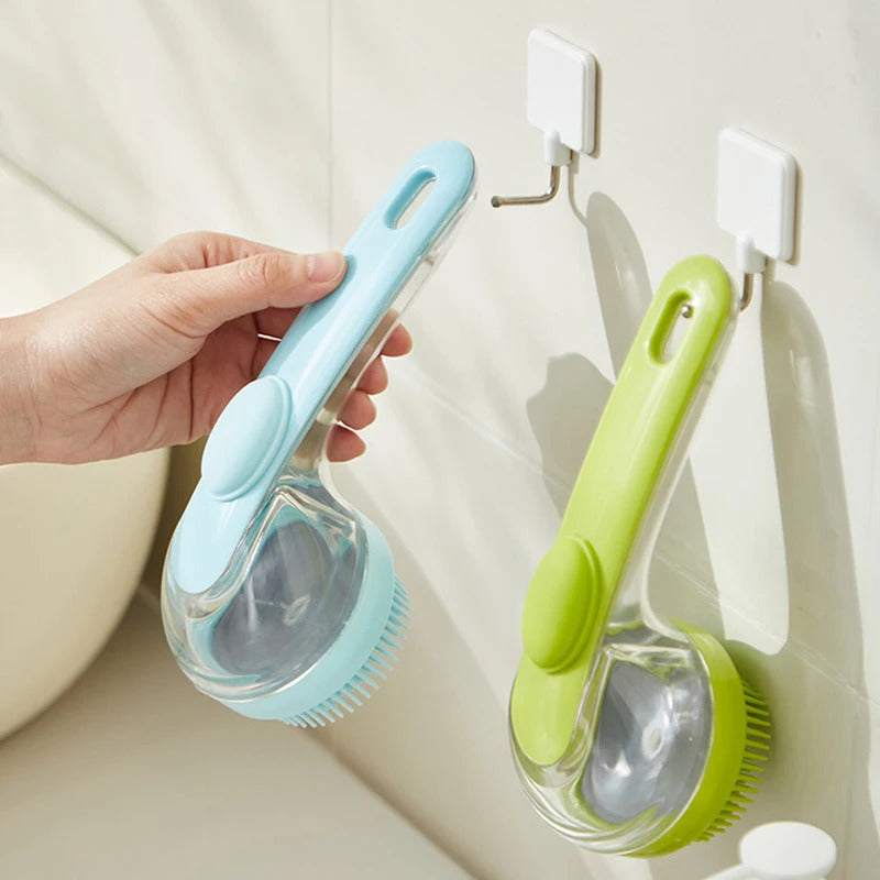 Soft silicone dog bathing brush with built-in shampoo dispenser and ergonomic handle