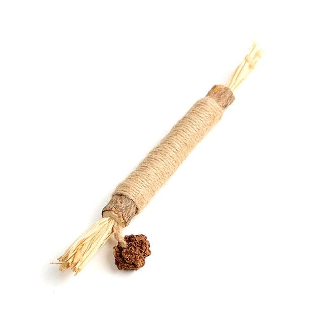 Natural Silvervine Stick cat chew toy wrapped in twine for dental health and stress relief