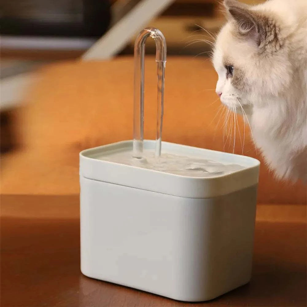 Cat automatic water dispenser fountain with cotton filtration system and three water flow modes, promoting healthy hydration for cats.