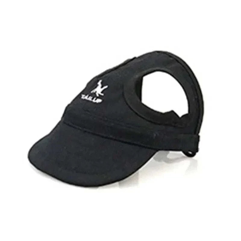 Black small pets hat with sun protection and adjustable strap for comfort