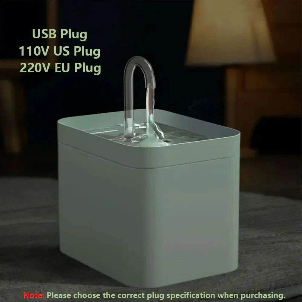 Cat automatic water dispenser fountain with USB and multiple plug options for clean, filtered hydration