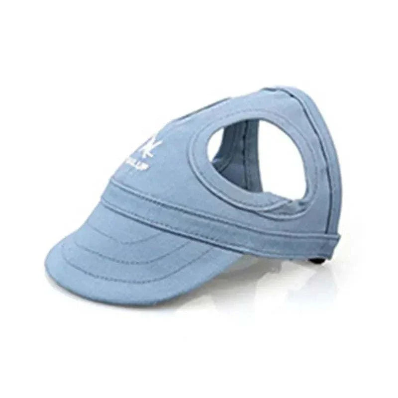 Blue small pets hat with sun visor and adjustable strap for comfort and protection