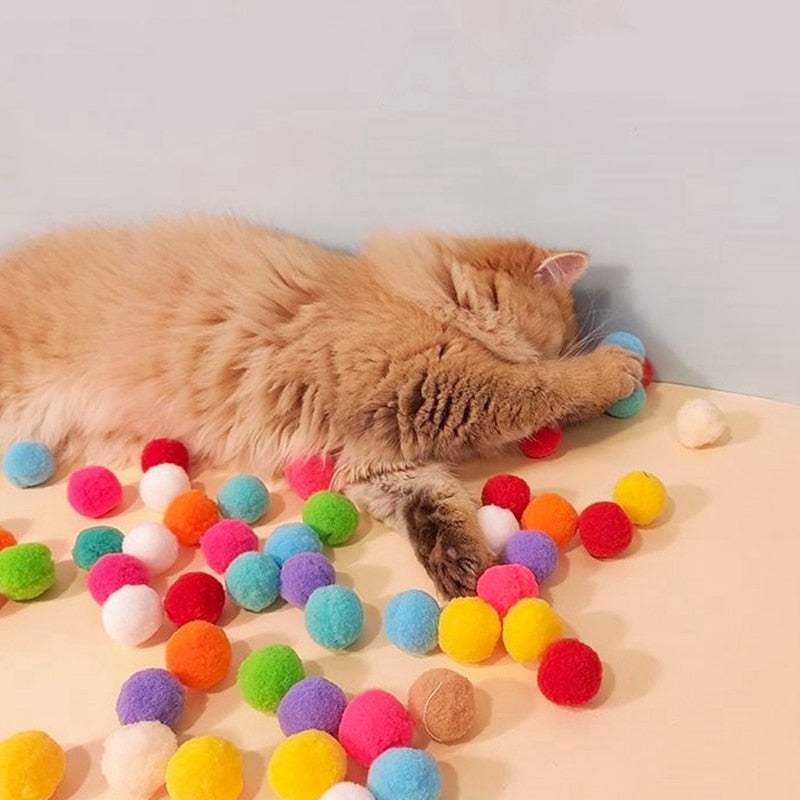 Cat playing with colorful balls from automatic ball launcher pet toy