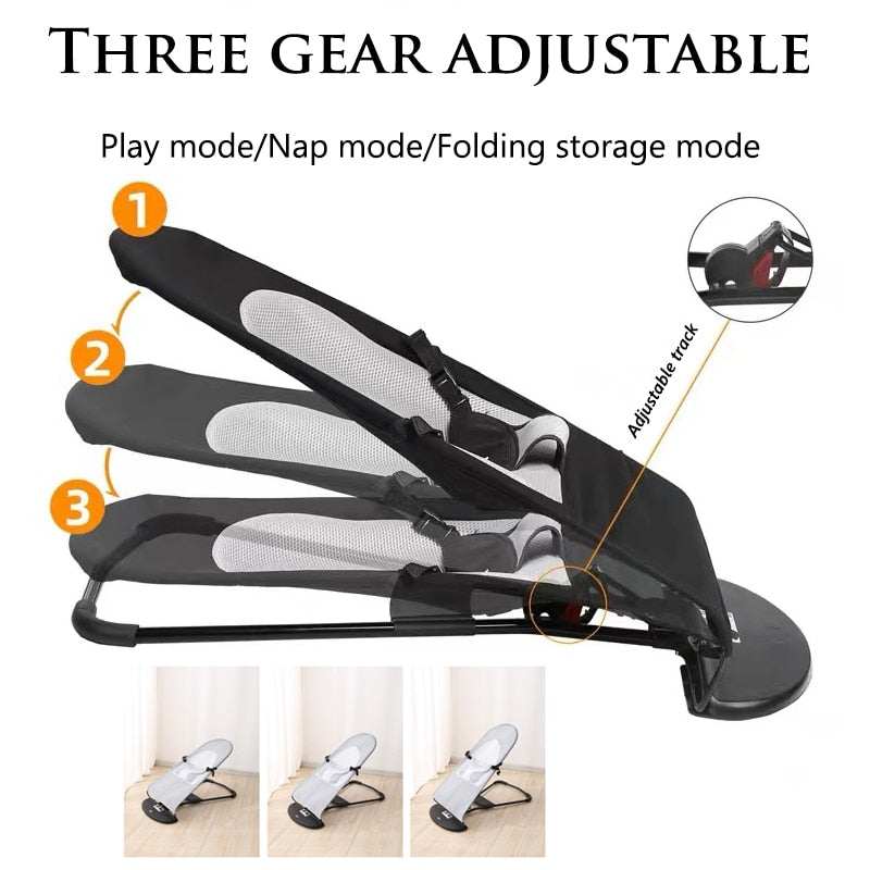 portable pup rocking chair with three adjustable reclining positions and breathable fabric design