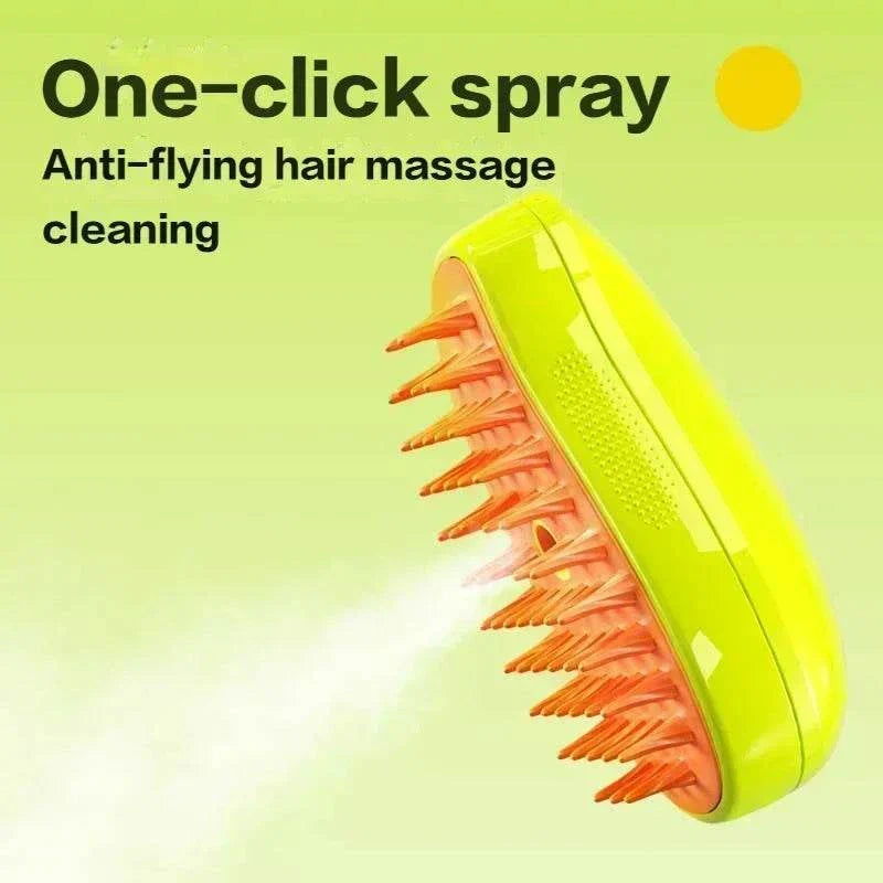 Steamy Pet Brush with one-click spray for anti-flying hair massage and deep pet coat cleaning