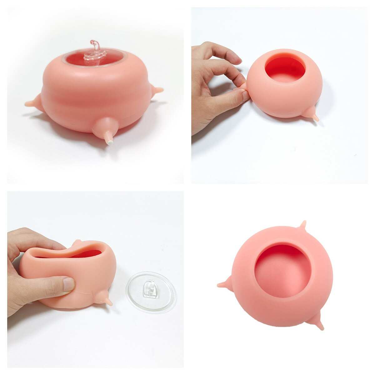Portable pet milk feeding bowl in pink silicone, flexible and easy to clean, designed for travel and outdoor pet feeding.