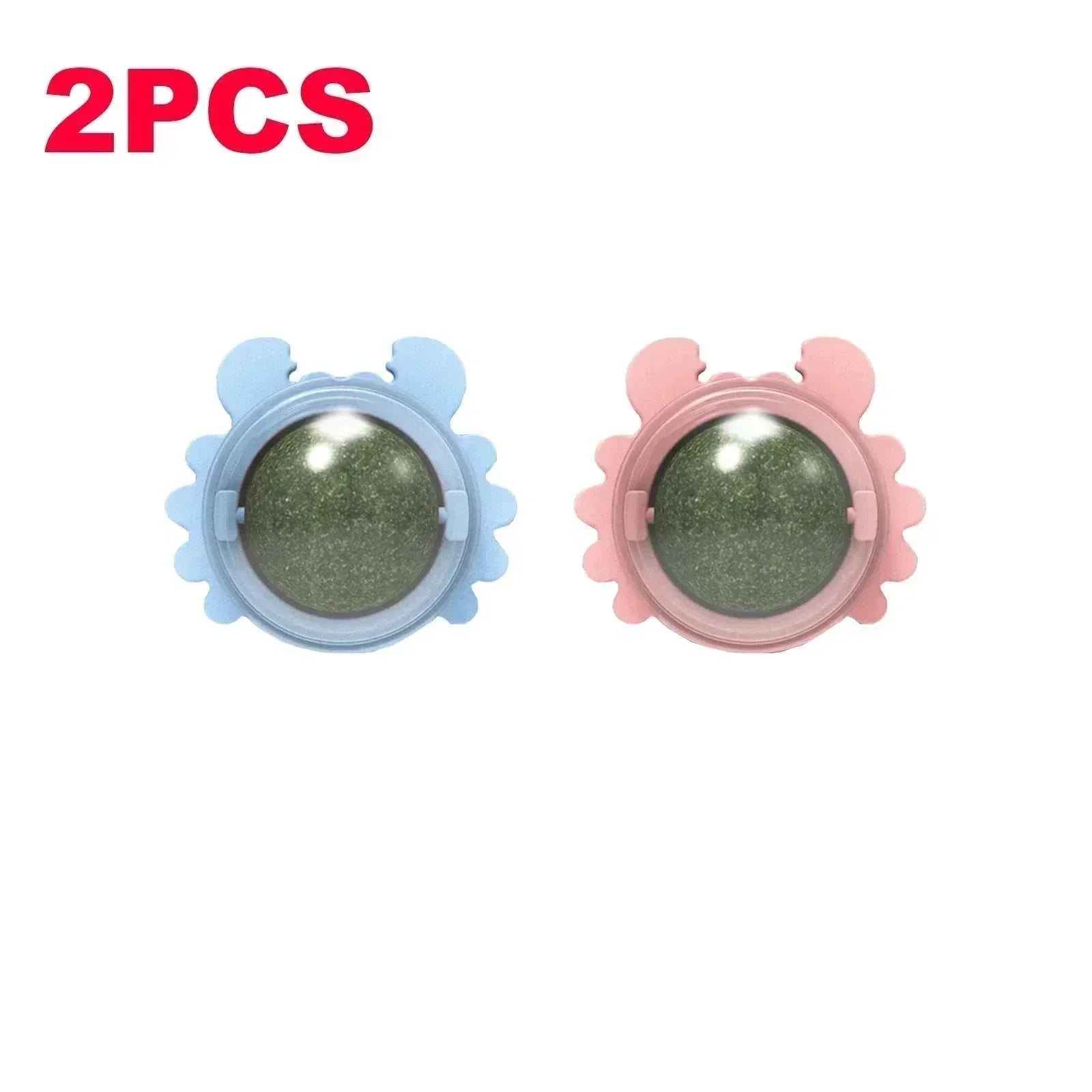 Natural catnip rotating interactive cat toy in blue and pink crab shapes packed in 2 pieces