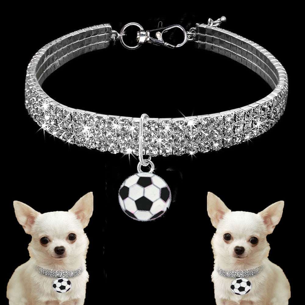 Bling crystal dog collar with rhinestones and soccer ball pendant for small dogs and puppies