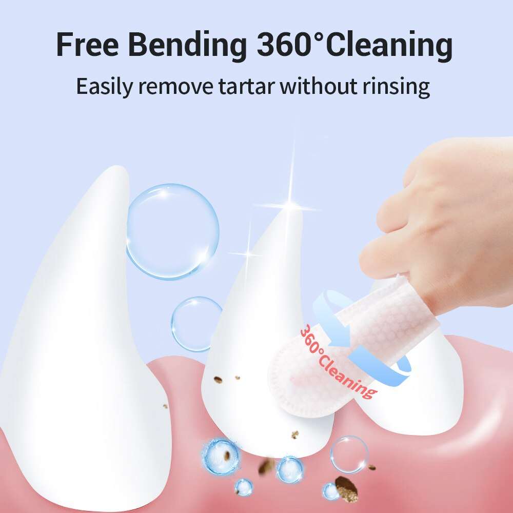 Pet Dental Cleaning Finger Wipes with 360-degree bending for easy tartar removal and gentle oral care for pets