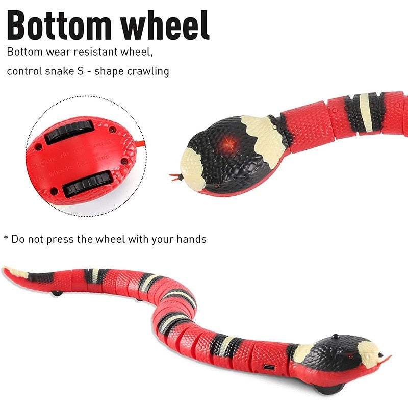 Smart Sensing Snake interactive rechargeable cat toy with realistic design and bottom wheel for S-shape crawling