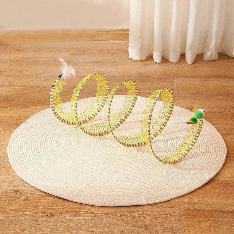 Self-play cat hunting spiral tunnel toy with feather and ball for cat exercise and stimulation